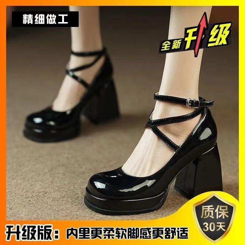 French Retro Mary Jane Shoes Women's New Round Head Thick Heel Single Shoes Small Waterproof Table High Heel Small Leather Shoes