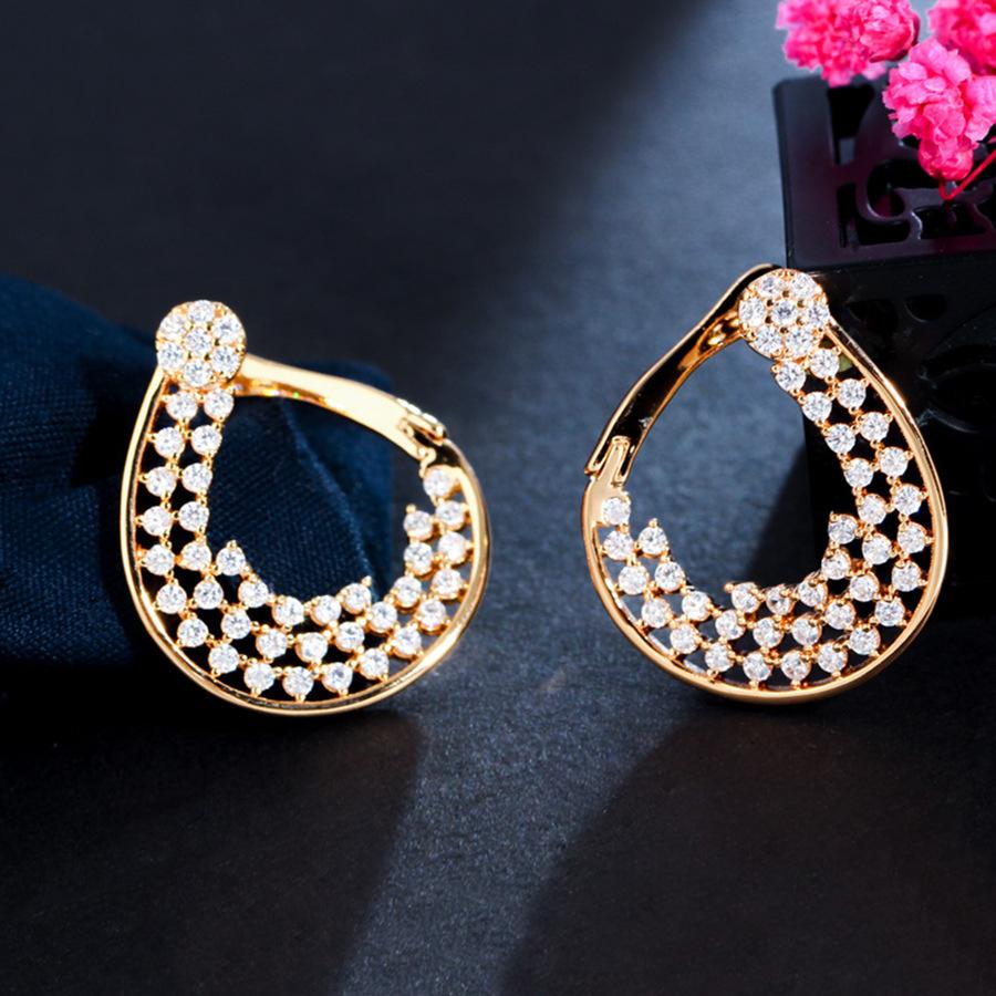 Trendy Retro Brass Electroplated 18K Gold Micro-Inlaid Zircon Earrings, Earrings, Ear Buckles.