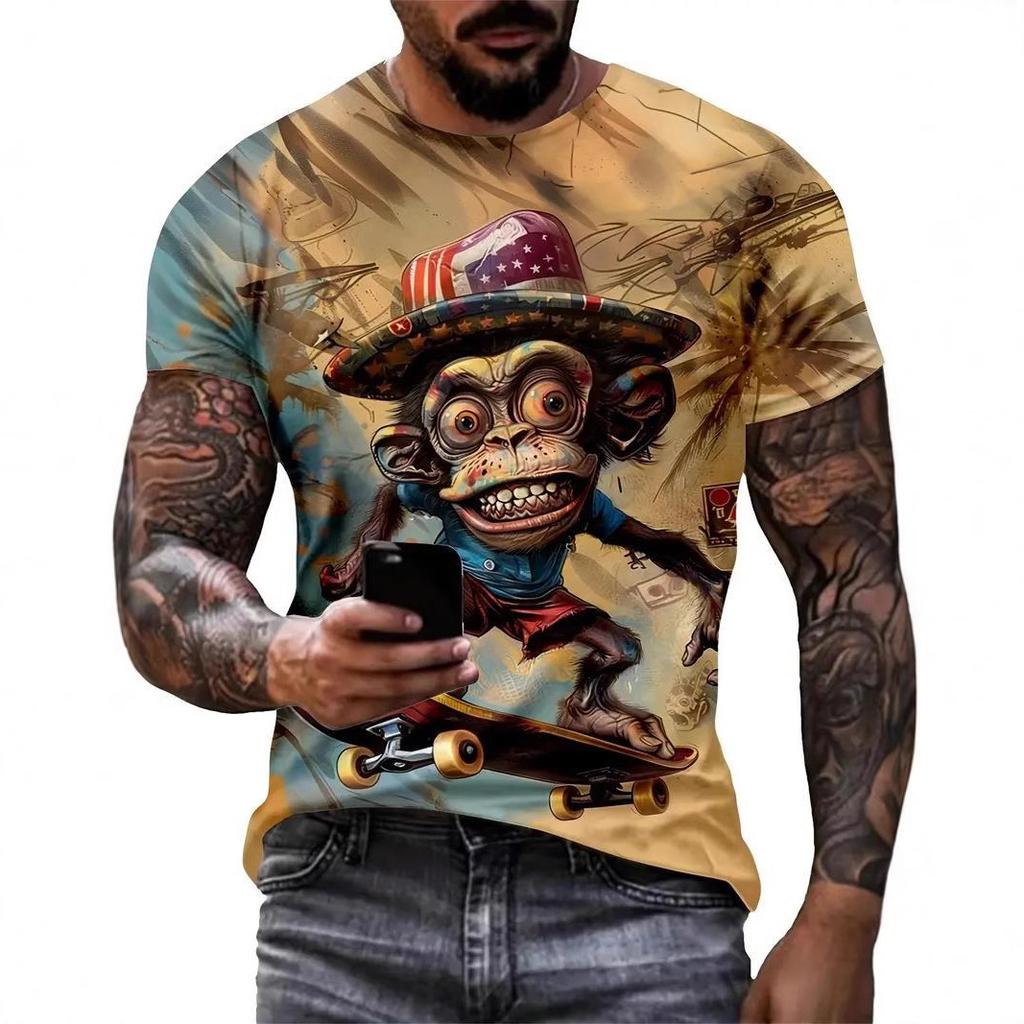 Cool Animal Pattern 3D Printed T-shirt Casual Pullover Round Neck Short Sleeved Men's T-shirts