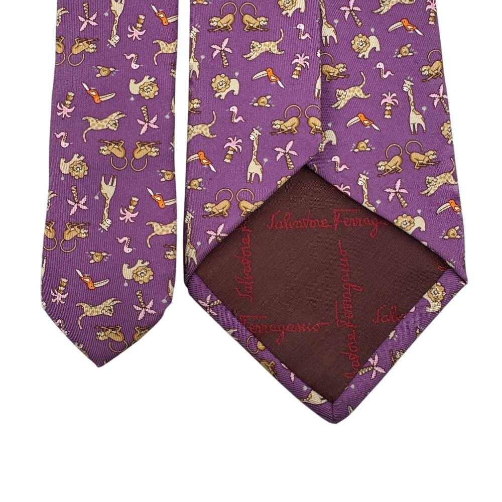 Salvatore Ferragamo Animal Pattern silk tie purple silk mens Used