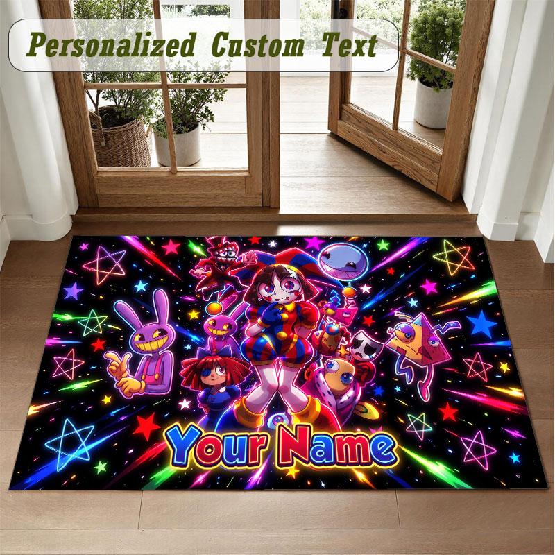 Crystal Velvet Square Rug Custom NameThe Amazing Digital Circus Pattern Non Slip Home Floor Decor Rug
