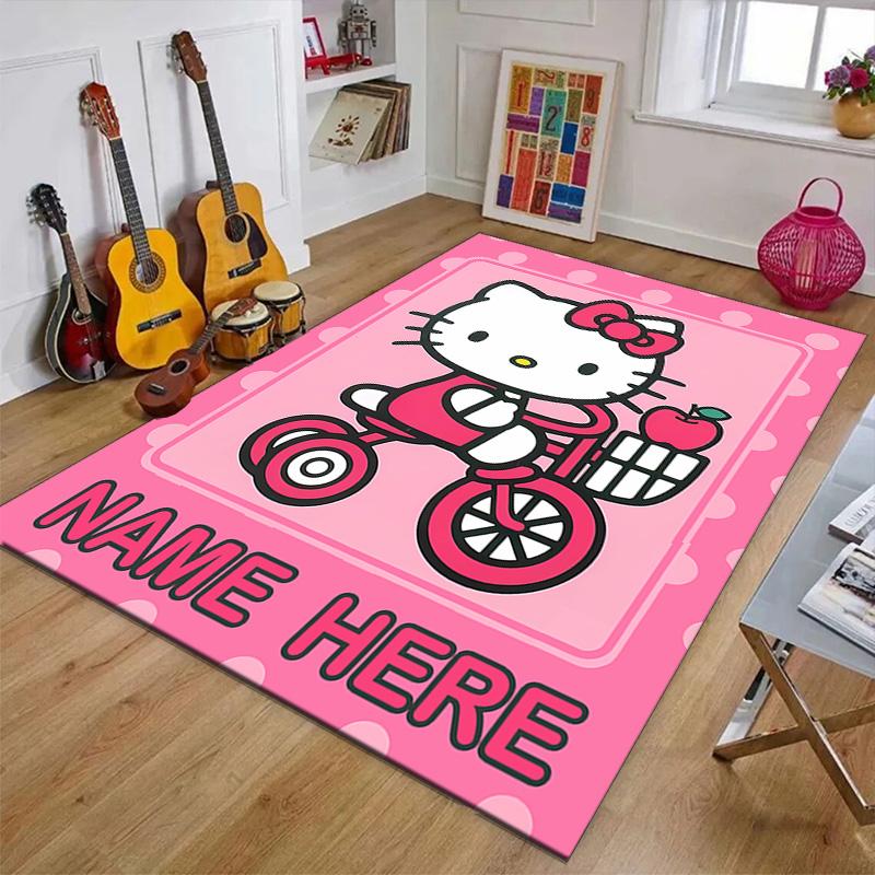 Custom HelloKitty Mat Personalized Name, Polyester Washable Indoor Entryway Rug, Gift for Christmas, Easter, Thanksgiving Day