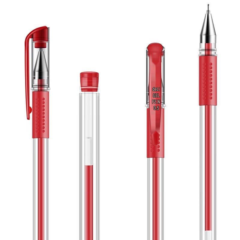 Deli 6601 Gel Pen 0.5mm Red (12-pack)