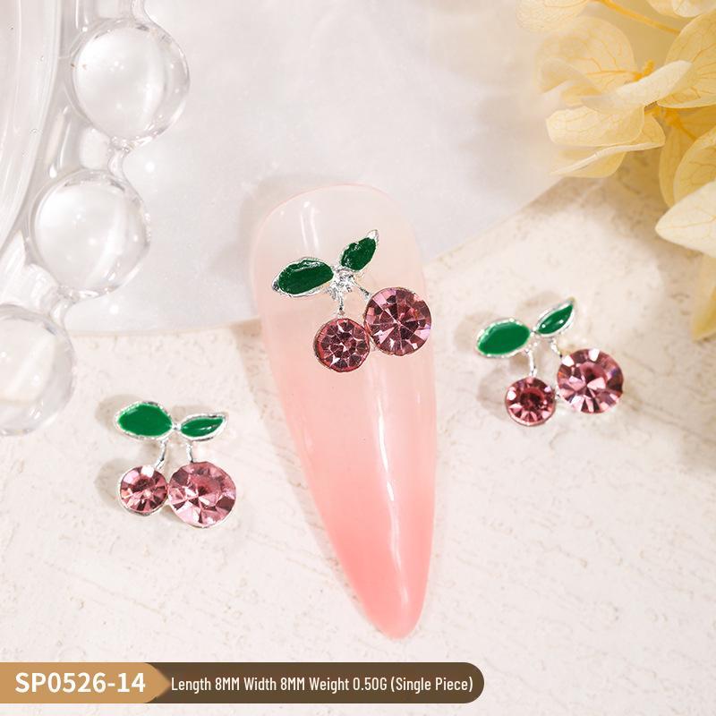 3D Cherry & Fruit Alloy Nail Art Rhinestones - Red, Pink, White Decorations