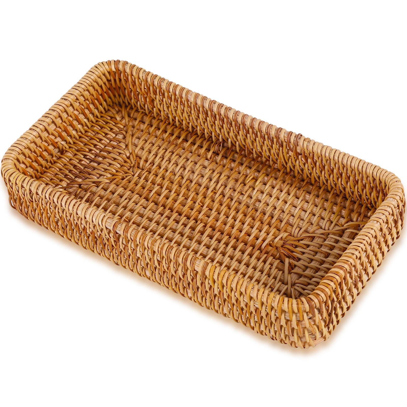 

Rattan Rectangular Serving Tray Decorative Hand-woven Basket Multipurpose Rattan Basket Tray for Dresser Bedroom Living Room