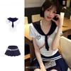 Academy style navy collar embroidered t-shirt set women's summer machine high waist pleated skirt temperament age-reducing short-sleeved top