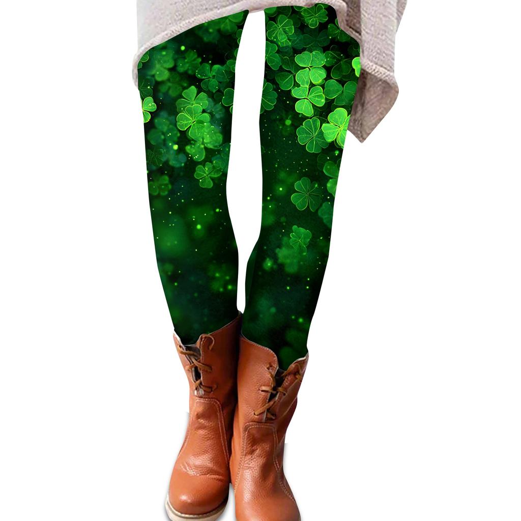 Frauen St. Patrick Print Stretch Weiche Leggings Lässig Haus Schlafbekleidung