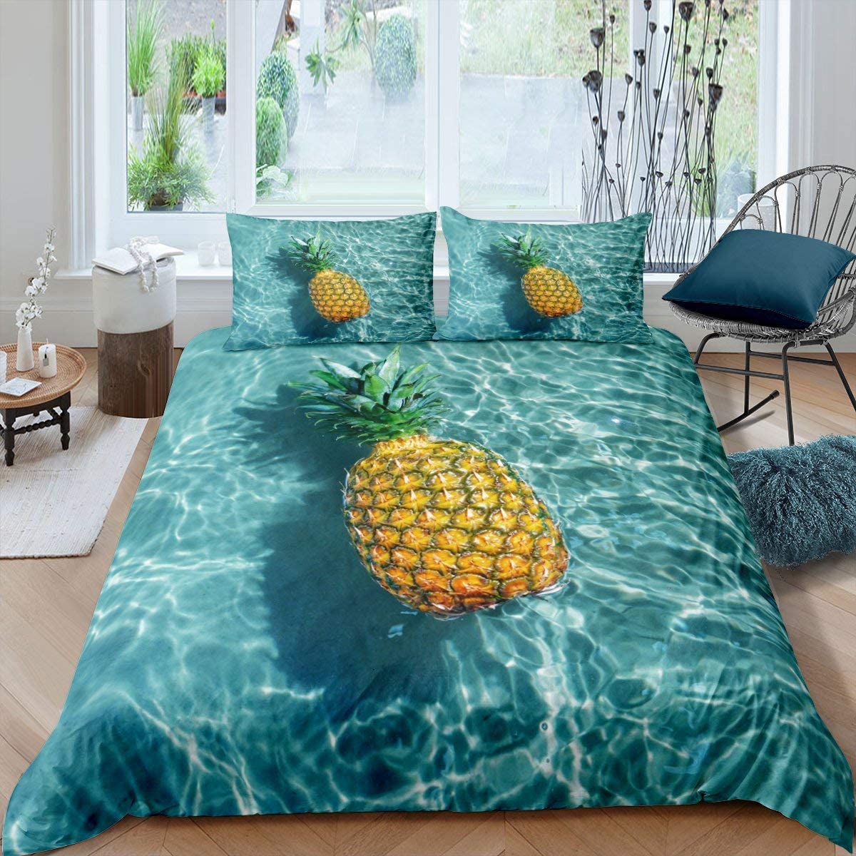 

SkinFriendly Modern King Queen Pineapple Yellow Fruit Pattern Size For Kids Boys Girls Polyester With Comforter Comforter (quilt)-EU Single(135*200cm)3pcs