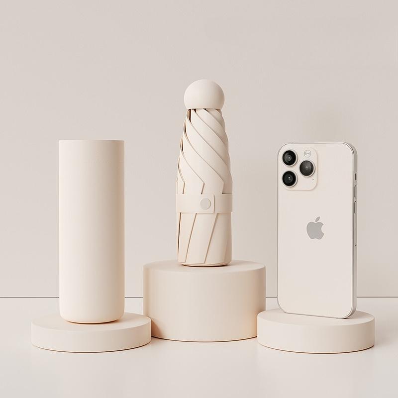 

Складной зонт Виниловый Портативный Зонт от солнца и дождя УФ-защита Маленький Карманный Зонтик для Двойного Использования full-fiber&6K бежевый