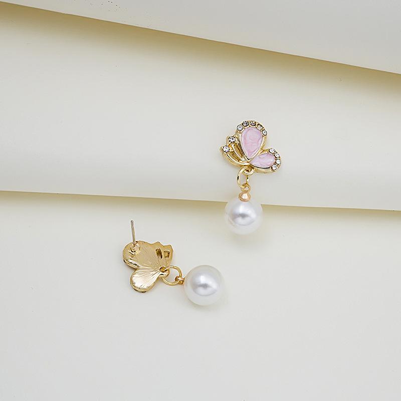 Pinkdudu Mode 3 Farbe Schmetterling Imitation Perle Ohrringe Süße Zirkon Insekt Ohrring für Frauen Schmuck Geschenke PD1397