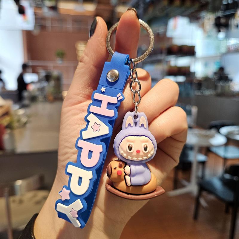 

Милый мультяшный брелок Labubu, ПВХ кукла, держатель для ключей, автомобильный брелок, украшение для рюкзака, подвеска для сумки, подарки на день рождения