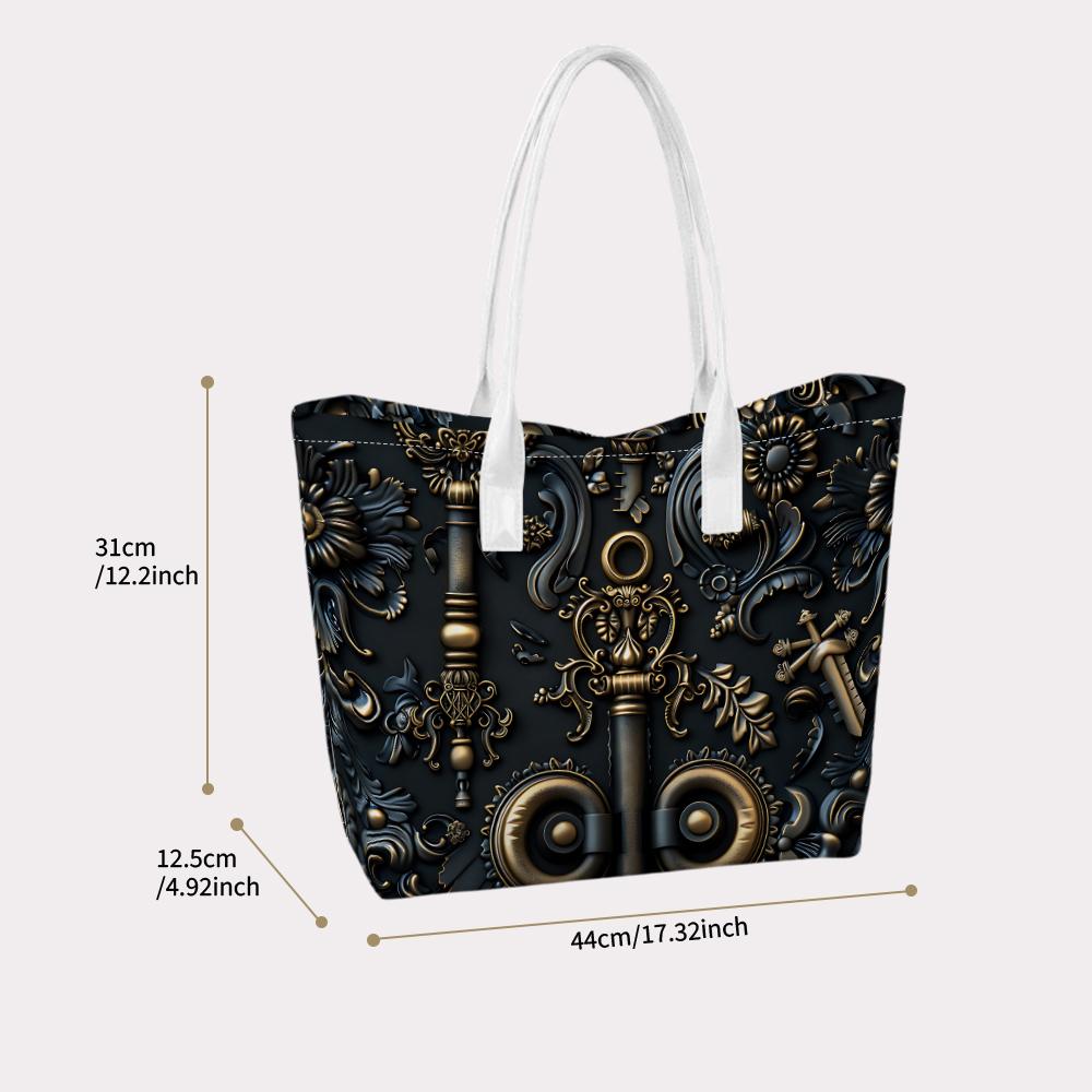 Vintage Dark Pattern Shoulder Tote Bag for Daily Use