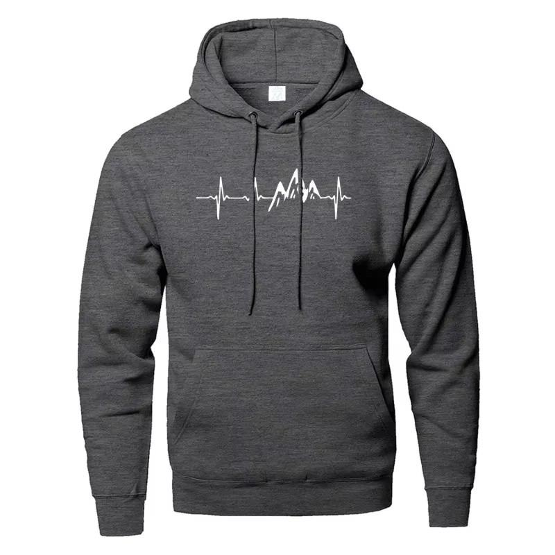Mountain Heartbeat Hoodies Teens Sweatshirt Autumn Long Sleeve Hooded Sweatshirt Hoodie Black Gray Sportswear