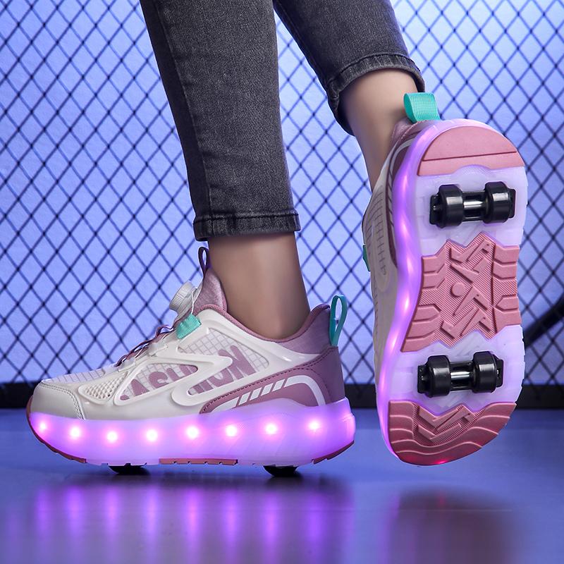 29-40 Pantofi de alergare cu patru roți pentru băieți Pantofi plați detașabili Pantofi sport luminoși USB reîncărcabili Patine cu rotile pentru fete Pantofi pentru băieți