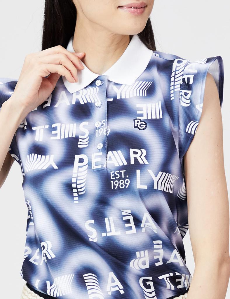 PEARLY GATES Women's Short Sleeve Polo Shirt with Interwoven Shadow Border and Logo Gradient Pattern / 055-2260810 120_Navy Logo Size 1 [M]