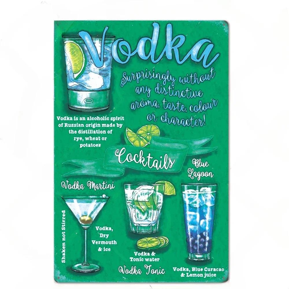 Cocktail Posters Decor Vintage Metal Tin Signs Plaque Metal Sign Wall Decor for Man Cave Bar Pub Club