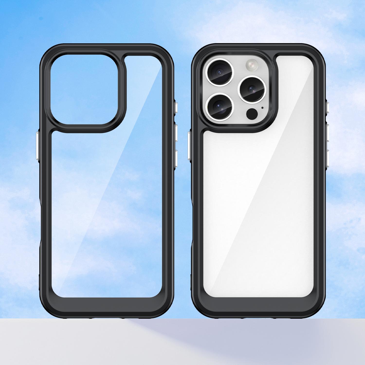 

For iPhone 16 Pro Case TPU Frame Clear Acrylic Back Phone Cover Transparent