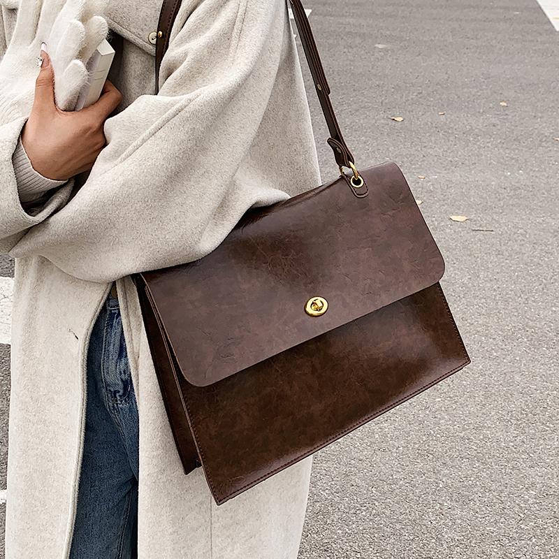 High Quality Retro Large Capacity Shoulder Bag  Autumn Winter New Women's Texture PU Crossbody Bags Casual Male Briefcase