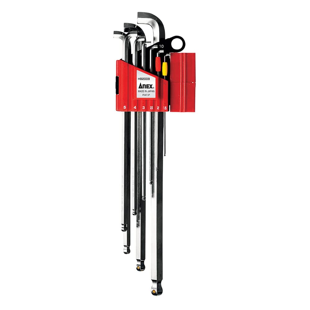 ANEX HB-2009 Slim Ball Point Wrench with Mag Catch Holder, 9-Piece Set (1.5/2/2.5/3/4/5/6/8/10mm)
