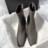 Square head thick heel elastic thin boots temperament versatile short boots 2025 autumn and winter new French soft leather high heels women