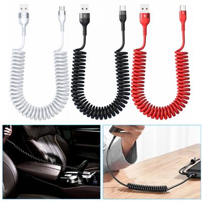USB To USB C Coiled Cable Retractable Car Charger Cord for IPhone for Android Data Transfer Spring Design 5A Fast Charging Cable