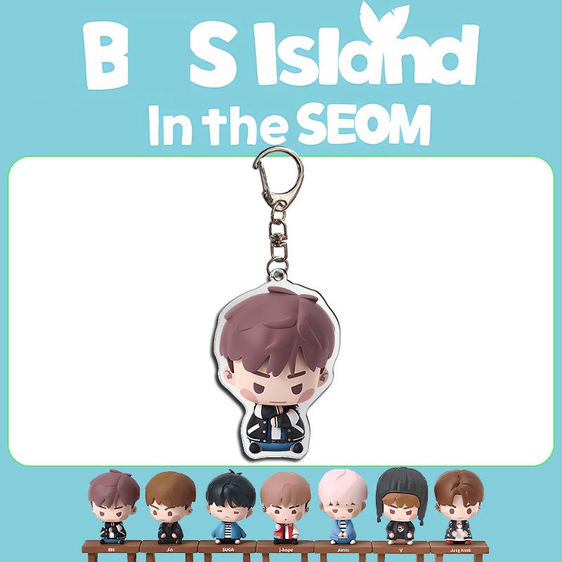 BTS In the SEOM Acrylic Keychain, 2025 Cute Cartoon Chibi Character Figure Pendant, Kpop Merchandise Bag Charm Key Ring for ARMY Fans