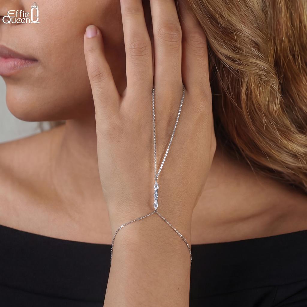 EFFIE QUEEN 925 Solid Sterling Silver Water Drop Zirconia Chain Bracelet Fashionable Jewelry for Women Party Celebration APV03