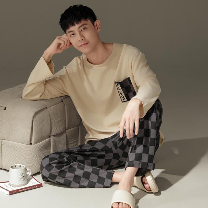 

Весна Осень Отдых Эластичный Пояс Пижамы Для Мальчиков Мужской Пижамный Комплект Полосатый Длинный Рукав Пижама Домашняя Одежда Одежда XXXL