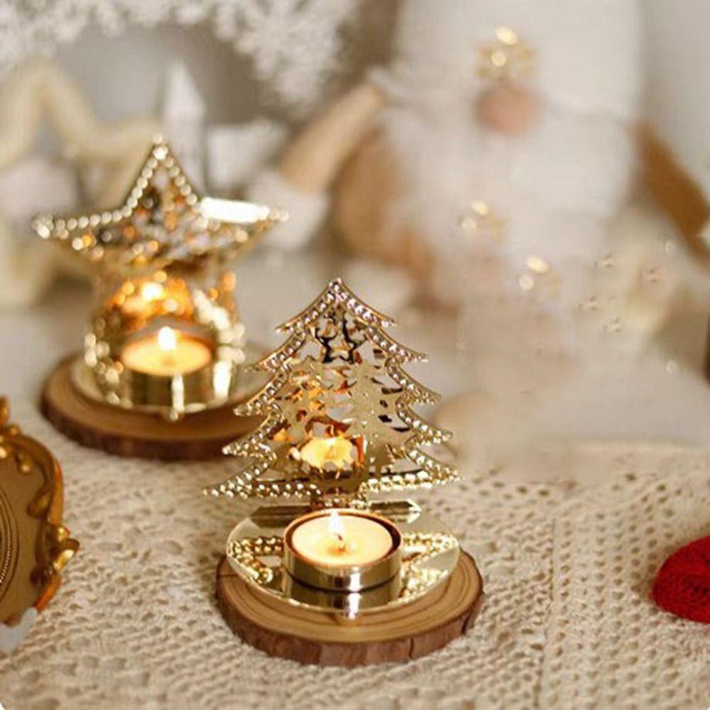 Nordic Hollowed Candle Holder Iron Art Gold Christmas Candlestick Ornament Exquisite Iron Candle Stand Candlelight Dinner