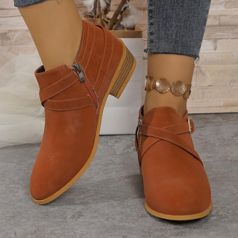Roman Retro Short Boots Autumn and Winter New Large Size Thick Heel Round Head and Bare Boots