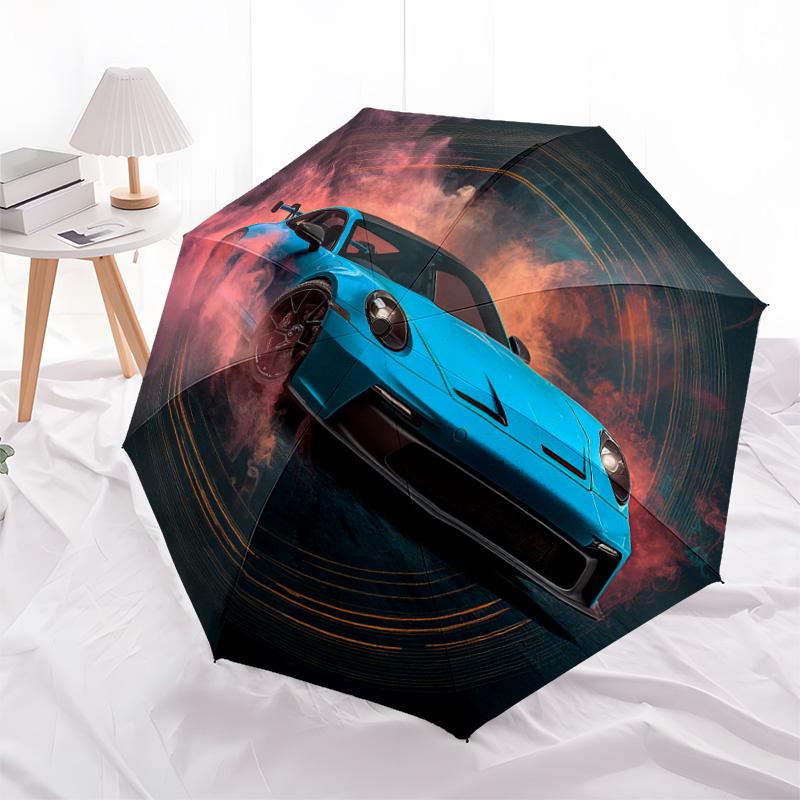 1 PC Automatic Folding Umbrella - Blue Car Pattern, Portable & Foldable Design with 8 Ribs, Christmas Birthday Gifts