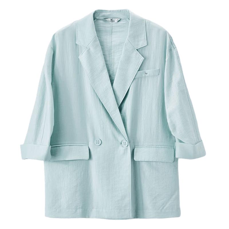 Xiangying Women s Green Single-Button Seven-Sleeve Blazer L