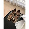 Sheepskin version leopard print shoes round head cross belt retro flat Mary Jane shoes women's shallow mouth versatile single shoes