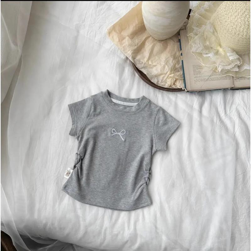 Girls Short Sleeved T Shirt Summer Kids Shirts Korean Children s Baby Embroidery Bow Slim Fit 80cm