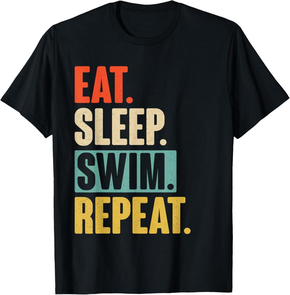 Eat Sleep Swim Repeat TShirt Print Original Design Gifts Cotton Vintage T Shirt Graphic T Shirts Camiseta Hombre