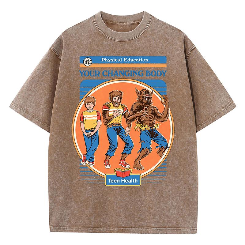 Physical Education Your Changing Body Washed Retro Oversize T-Shirt Casual Cotton T-Shirt Summer Short Sleeve
