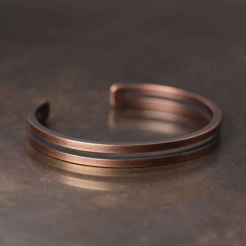 Handmade Pure Copper Bracelet Rustic Vintage Punk Unisex Cuff Bangle Carved Jewelry Gift for Men Women 15-18cm resizable