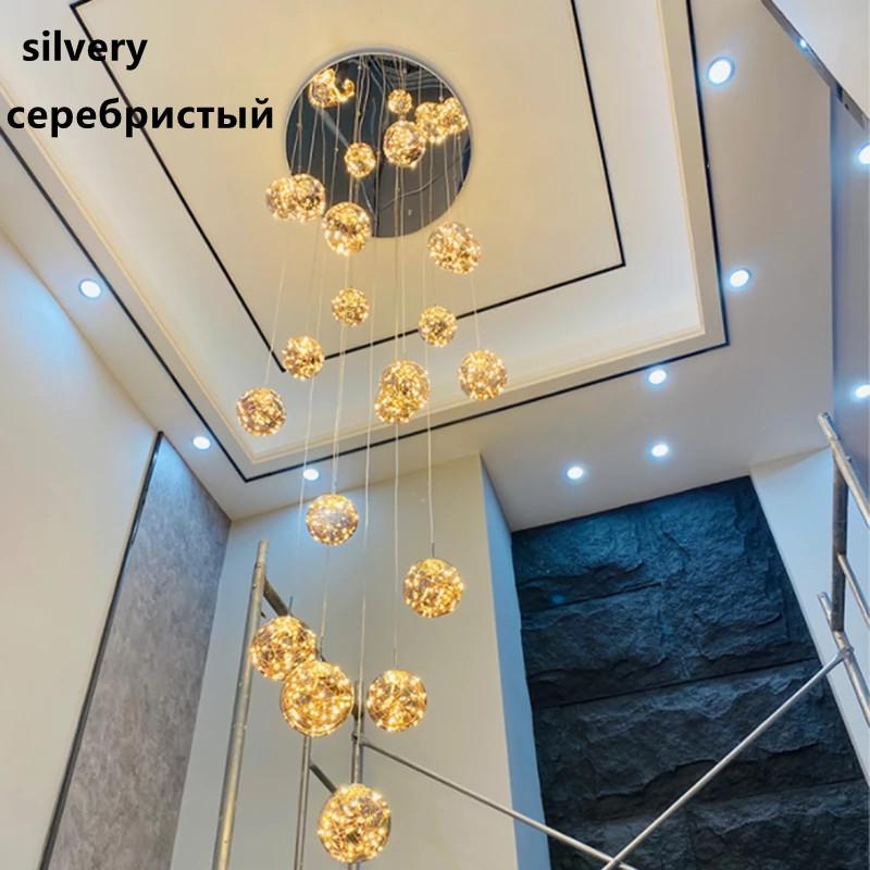 Modern LED Chandelier Glass Ball Dimmable Pendant Lamp for Staircase Living Room Home Decor Suspension Lighting Design Lusters