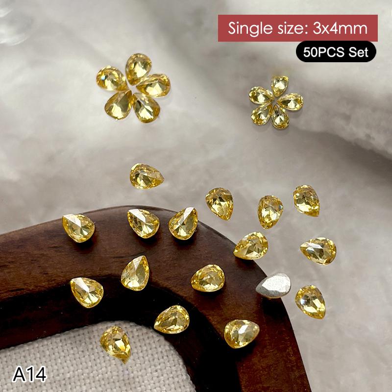 50 Stück Mehrfarbige Mini-Wassertropfen Zirkon Nail Art Strasssteine 3D Flachboden Kristallsteine Maniküre Dekoration