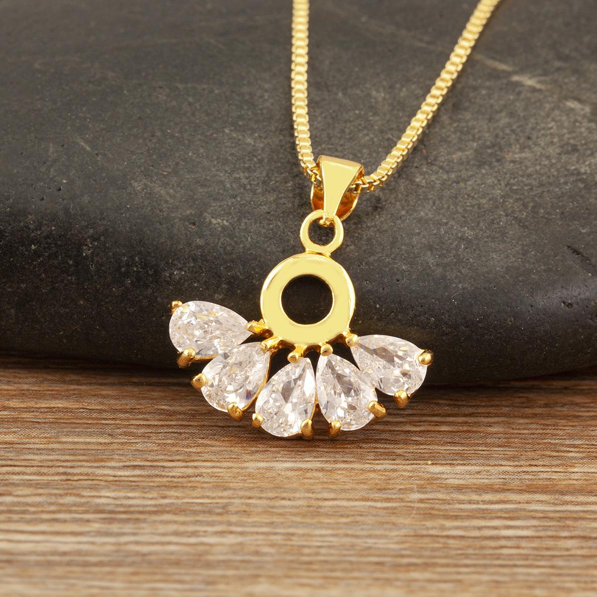 Nidin Fashion Water-drop Shape Shiny Crystal Zircon Pendant Necklace For Women Irregular Geometric Choker Copper Neck Jewelry