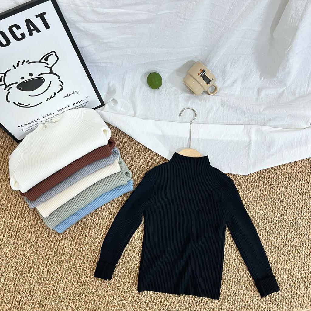 Kids Autumn Winter Solid Half Turtleneck Knit Sweater Unisex Children Warm Base Layer Top