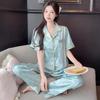 Sweet And Cool Girl Ice Silk Pajamas Women'S Summer Short-Sleeved Trousers Casual Lazy Style Loungewear Can Be Worn Outside