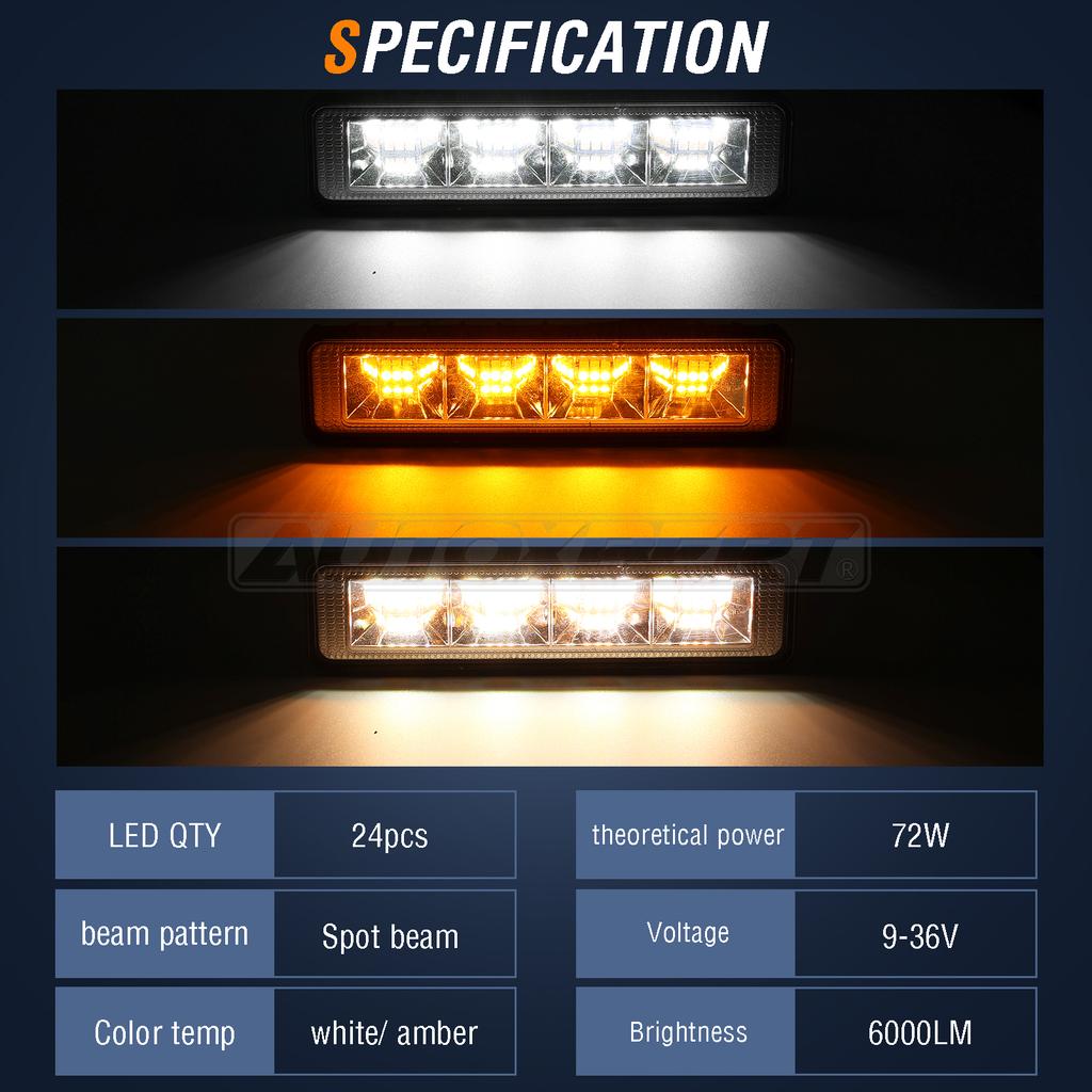 6" Inch 12V 24V LED Light Bar Off Road Spotlight White & Yellow LED Driving Fog Light for Cars Truck 4x4 Boat Lada Atv Work Lamp