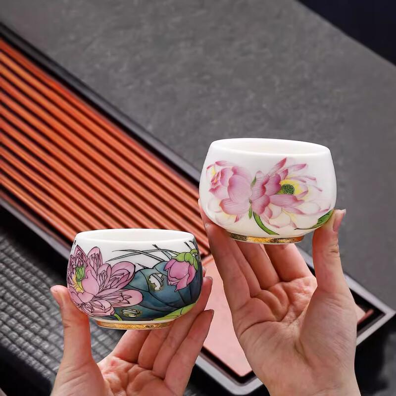 Jialang Lotus Gold-Painted Ceramic Gongfu Master Teacup