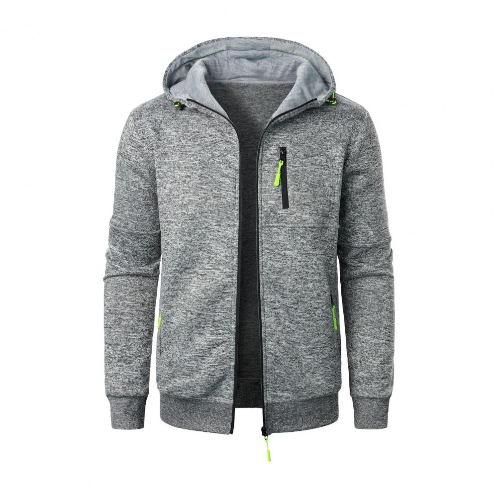 Hooded Coat Stylish Men's Jacquard Knitted Cardigan with Hood Zip-up Closure for Fall Winter Featuring Elastic Cuffs Solid Color
