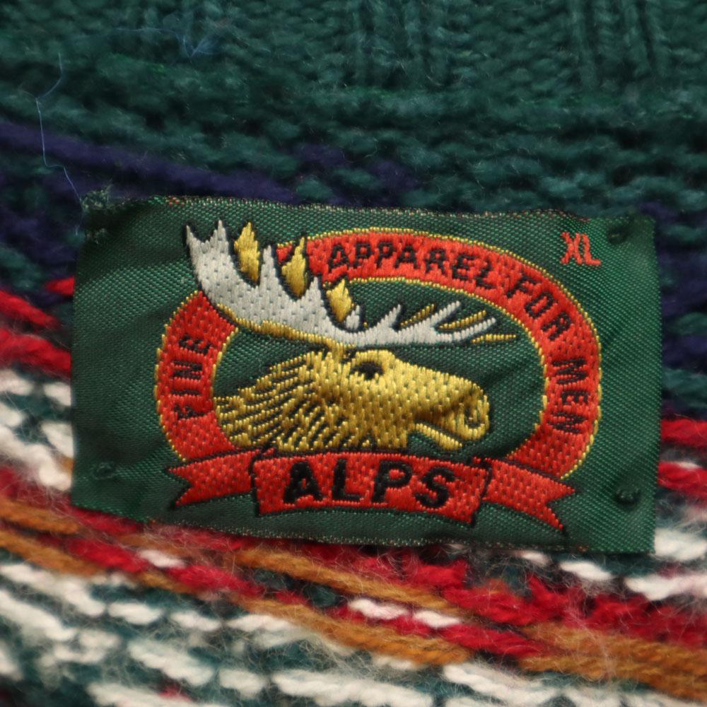 ALPS 80s 90s Made In USA Old Nordic Pattern Long Sleeve Sweater XL Knit Men's Used