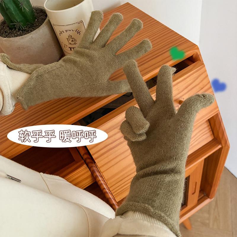 Jiatu's new thermal gloves, wool autumn and winter women's windproof knitted solid color cold-proof cashmere cycling gloves