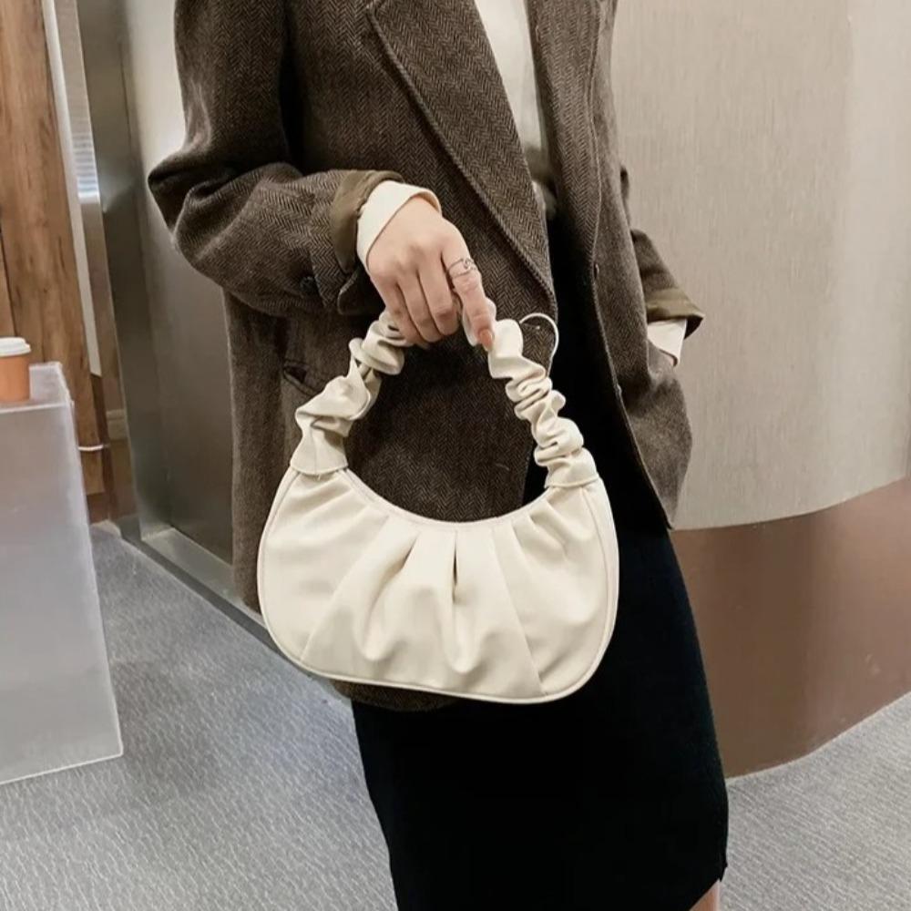 Korean Style Pleated Handbag Phone Bag PU Leather Underarm Bag Luxury Cloud Bag Ladies