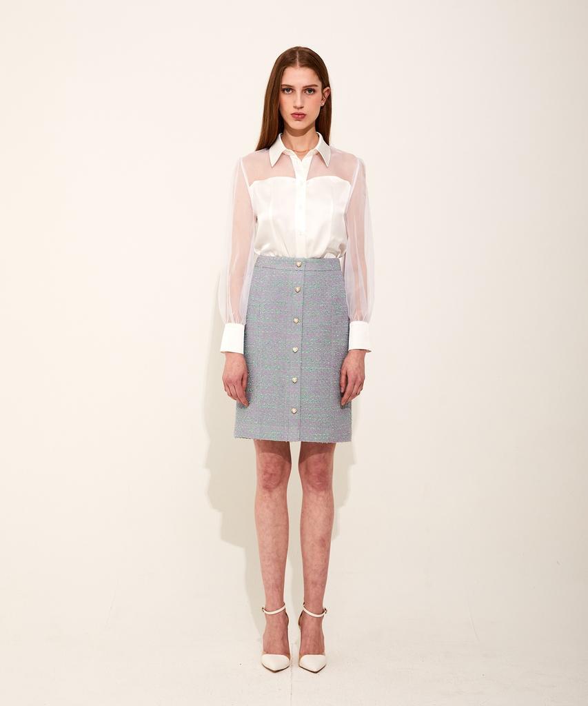 Chaenyuyog Heart Tweed H-Line Midi Skirt [Purple]