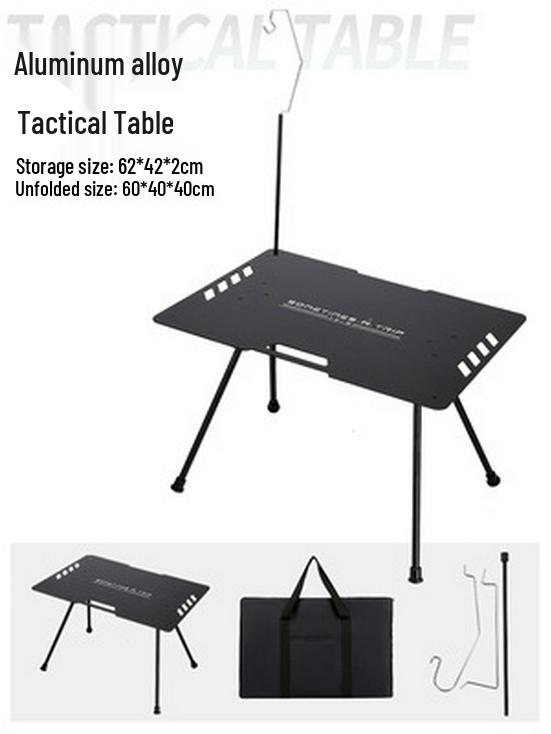 Lightweight Aluminum Folding Camping Table with Portable Storage - Blackened Style
